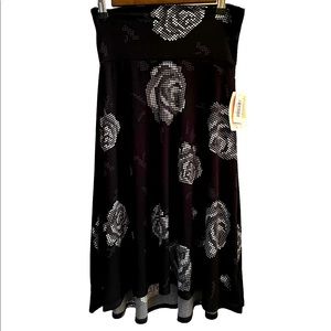LuLaRoe Azure Black Digital Rose Skirt XS NWT